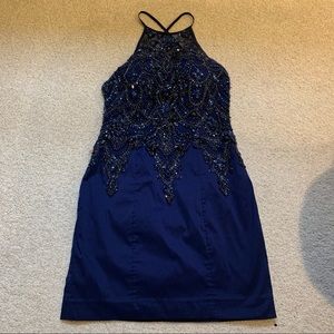 Morilee Navy Blue Short Beaded Dress